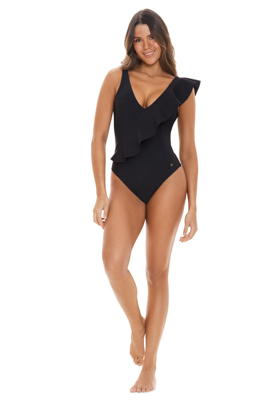 Black Ruffle One-piece